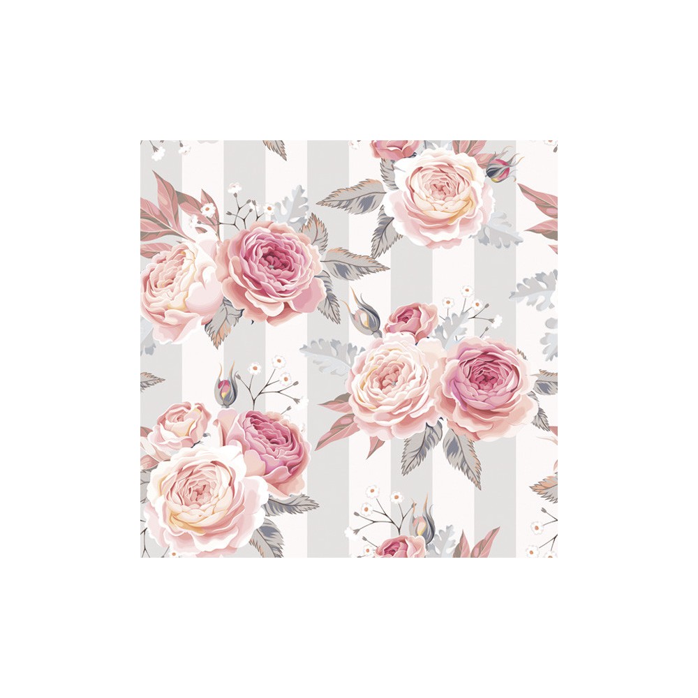 Flower Grey Stripes Rose napkin pack of 20, 33x33 cm