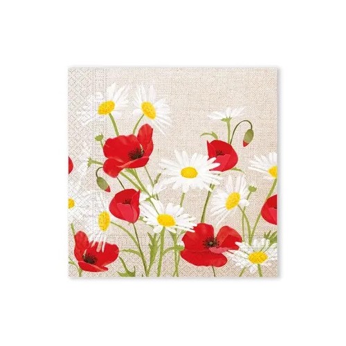 Flower Daisies Poppies napkin 20 pcs, 33x33 cm FSC