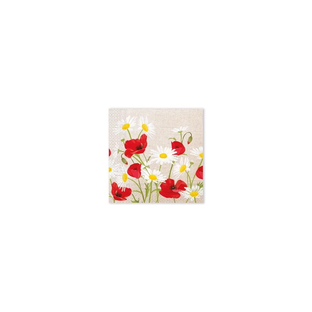 Flower Daisies Poppies napkin 20 pcs, 33x33 cm FSC