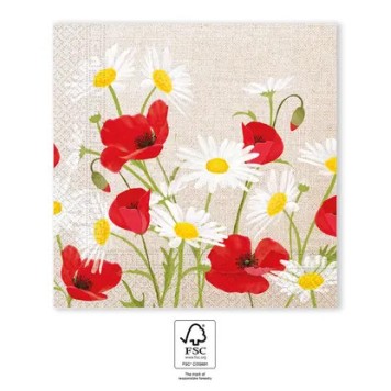 Flower Daisies Poppies napkin 20 pcs, 33x33 cm FSC
