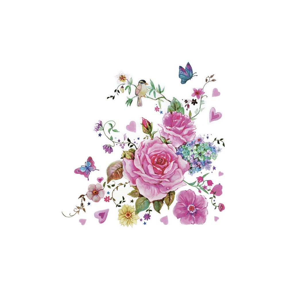 Flower Drawn Roses with Butterflies napkin set of 20 33x33 cm