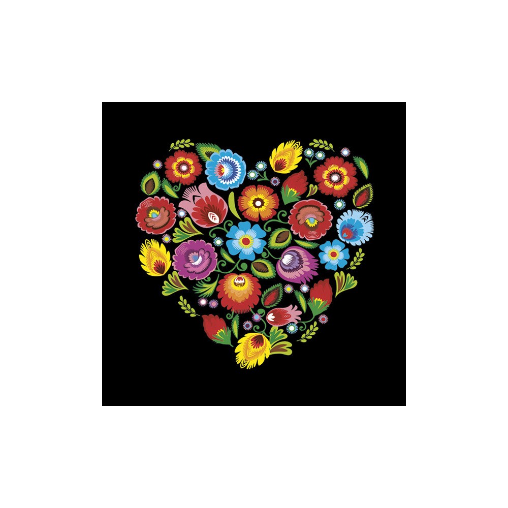Colour Folk Heart Black Napkin 20 pcs 33x33 cm