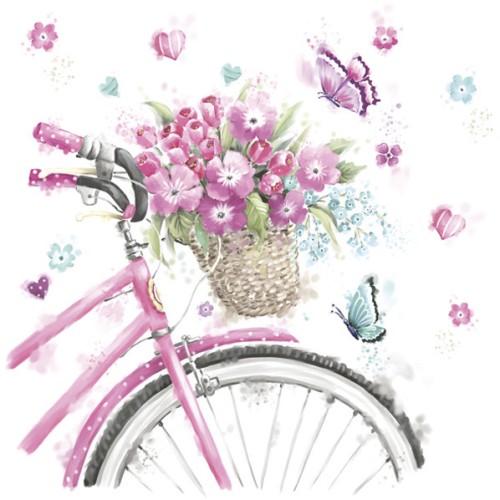 Flower Pink Bicycle with Basket napkin set of 20 33x33 cm