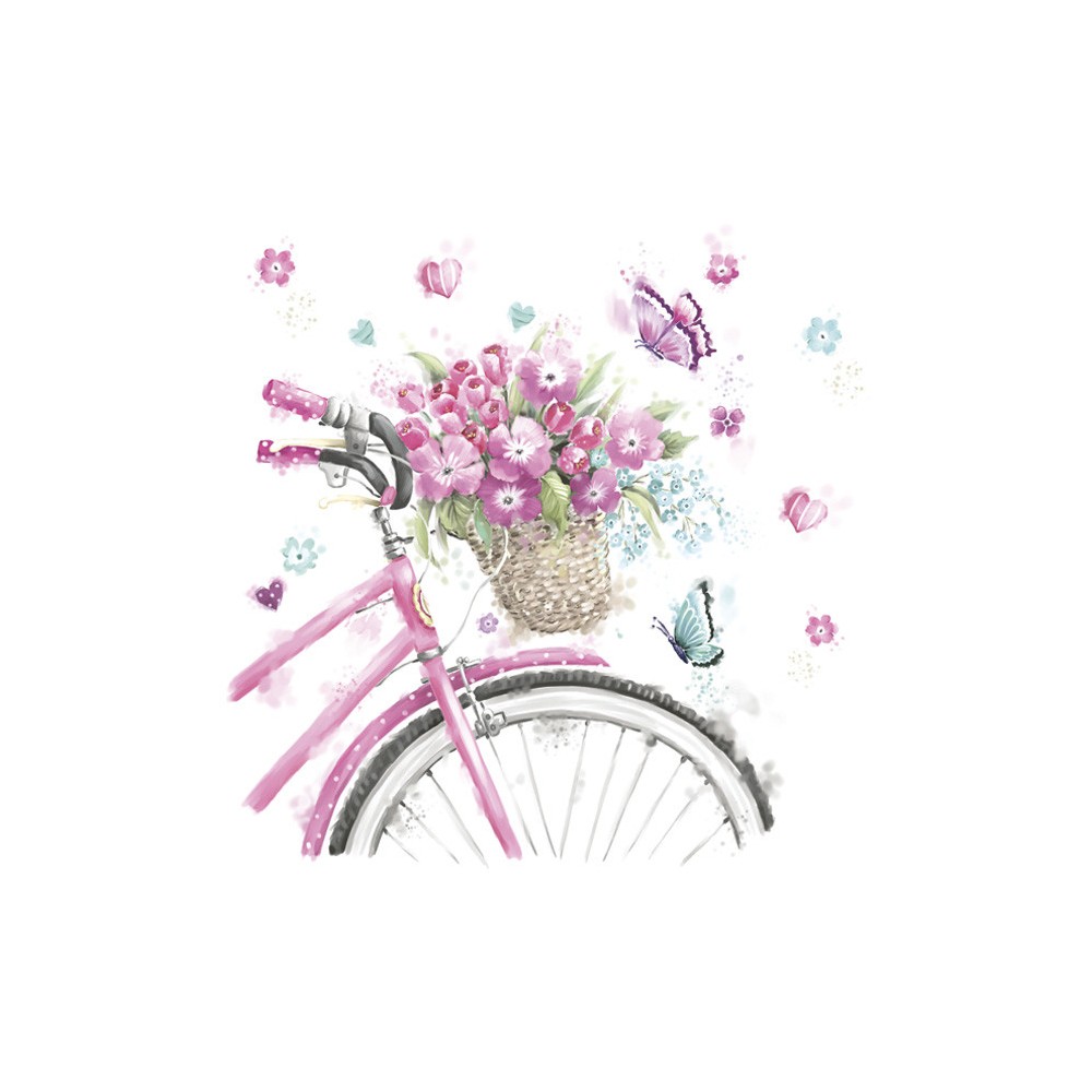 Flower Pink Bicycle with Basket napkin set of 20 33x33 cm