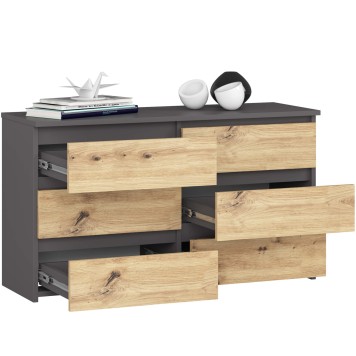 Commode 6 tiroirs gris chêne 35x100x57 cm