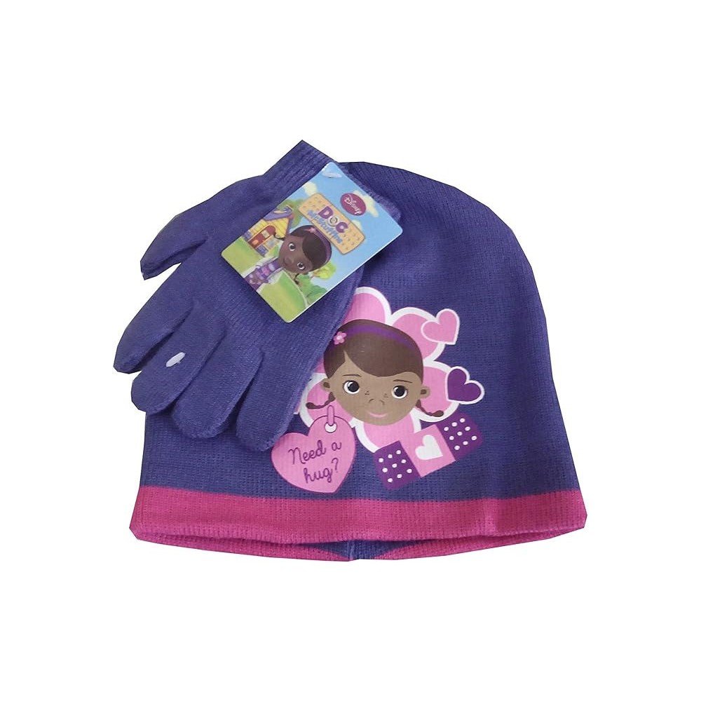 Doc McStuffins Hug Purple Disney Dr. Plush Kids Hat + Glove Set 52 cm