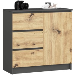 KOMODA K80 JERRY 1D 3SZ PK GRAFIT SZARY / DĄB ARTISAN