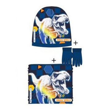 Jurassic World Attack Dark Blue children's hat + snood + glove set 54 cm