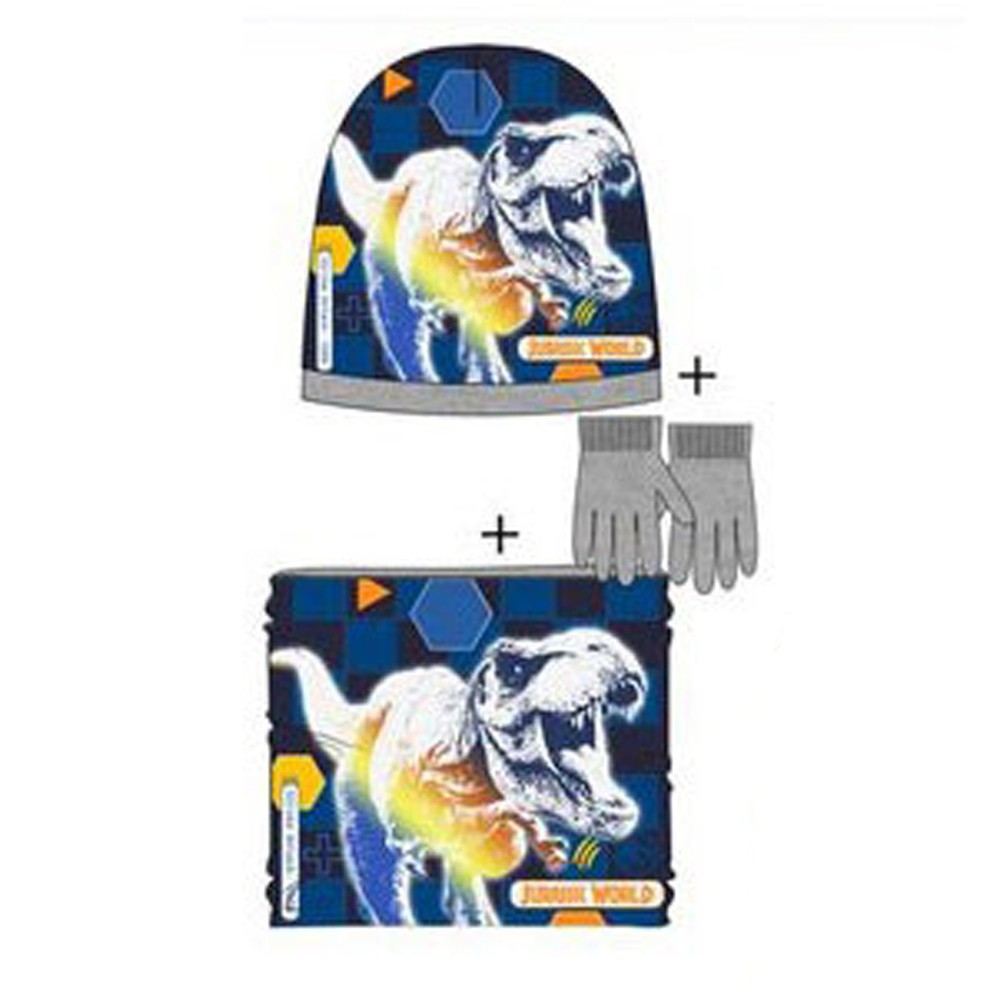 Jurassic World Attack Grey children's hat + snood + gloves set 52 cm