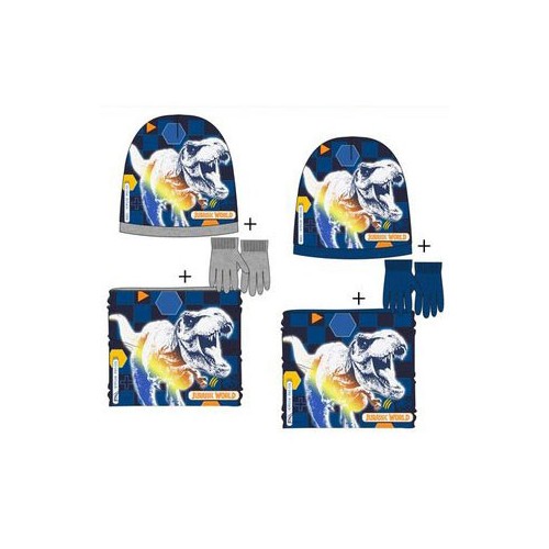 Jurassic World children's hat + snood + glove set