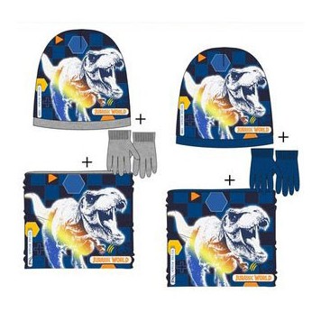 Jurassic World children's hat + snood + glove set