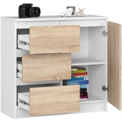 KOMODA K80 JERRY 1D 3SZ PK BIAŁA / DĄB SONOMA