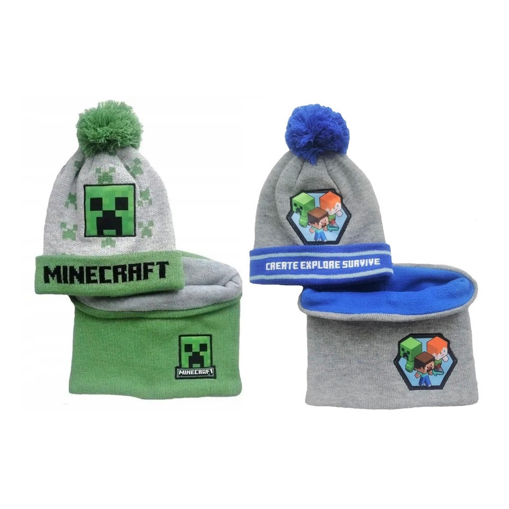 Minecraft kids hat + snood set 52-54 cm