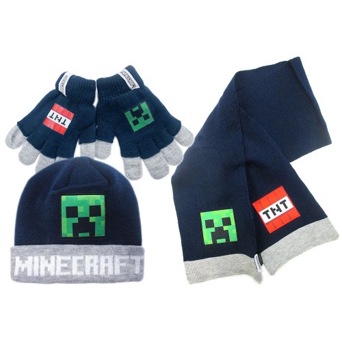 Minecraft Explosive children's hat, scarf, and glove set 54-56 cm