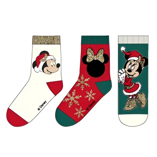 Disney Minnie  Snow Green Christmas children's socks 31/34