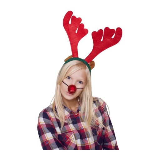 Christmas Red Antler headband with nose