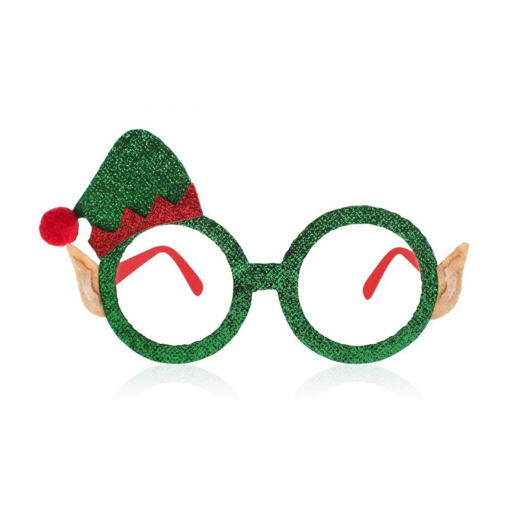 Christmas Green i glasses with little elf hat on top