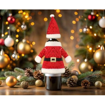 Christmas Red Santa Claus costume for bottles 30x24 cm