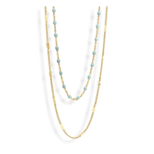 Victoria Gold-Colored Blue Beaded Necklace