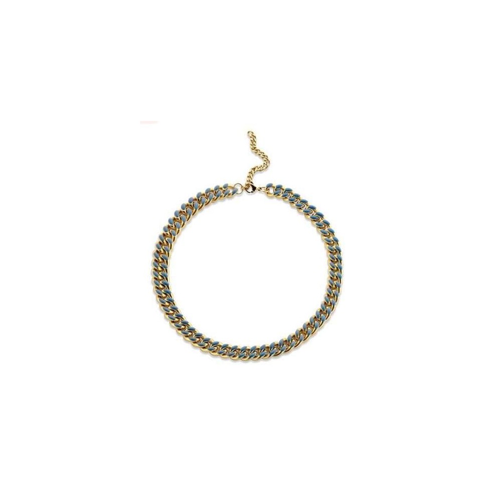 Victoria Gold-Colored Blue Patterned Necklace