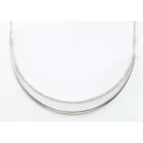 Victoria Silver Colored White Gem Crescent Moon Necklace