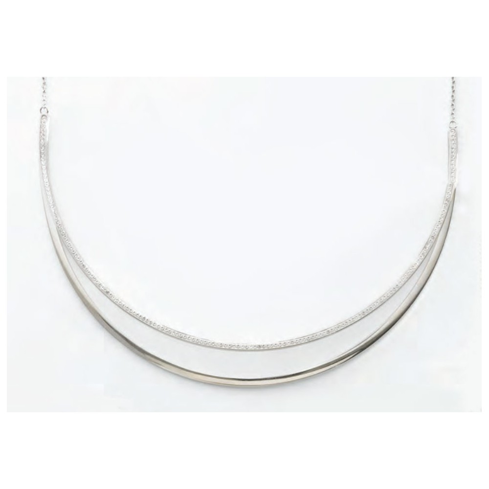 Victoria Silver Colored White Gem Crescent Moon Necklace