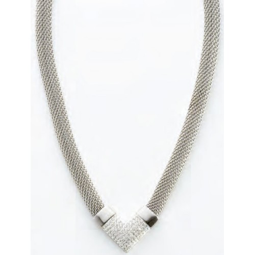 Victoria Silver-Colored White Stone Mesh Necklace