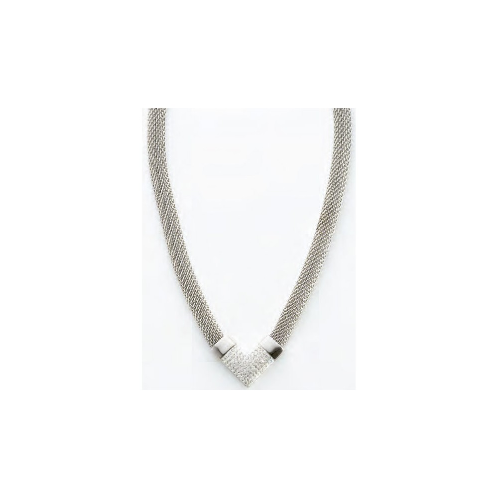 Victoria Silver-Colored White Stone Mesh Necklace