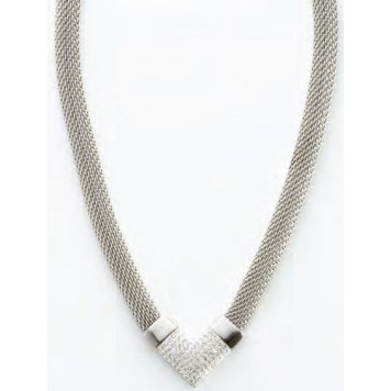 Victoria Silver-Colored White Stone Mesh Necklace