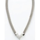 Victoria Silver-Colored White Stone Mesh Necklace