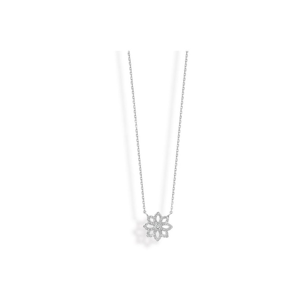 Victoria Silver-colored flower necklace with white stones