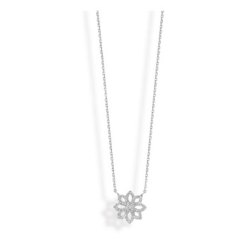 Victoria Silver-colored flower necklace with white stones
