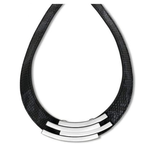 Victoria Silver-colored black leather necklace