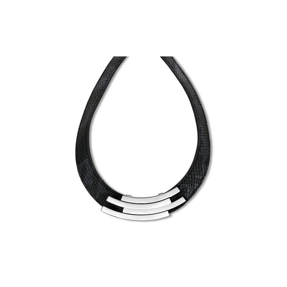 Victoria Silver-colored black leather necklace