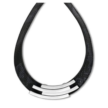 Victoria Silver-colored black leather necklace
