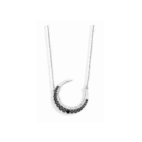 Victoria Silver-colored black and white stone crescent moon necklace