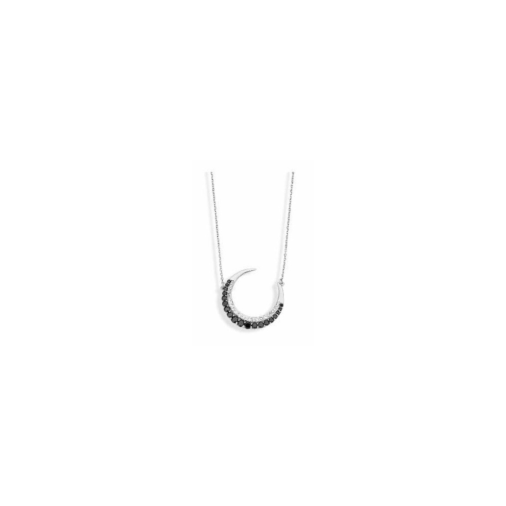 Victoria Silver-colored black and white stone crescent moon necklace