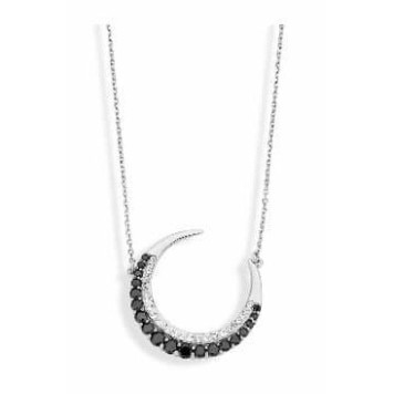 Victoria Silver-colored black and white stone crescent moon necklace