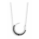 Victoria Silver-colored black and white stone crescent moon necklace