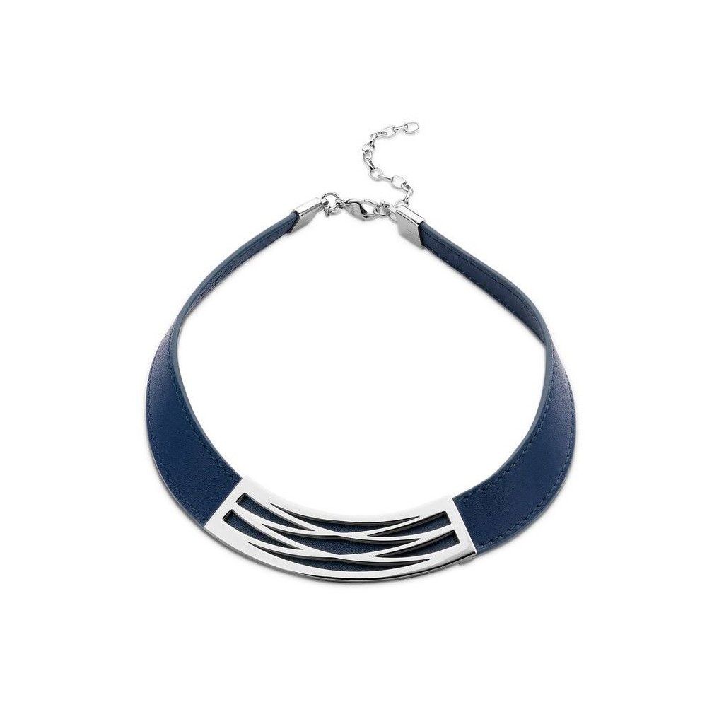 Victoria Silver Colored Blue Leather Necklace