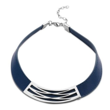 Victoria Silver Colored Blue Leather Necklace