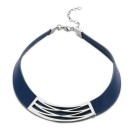Victoria Silver Colored Blue Leather Necklace
