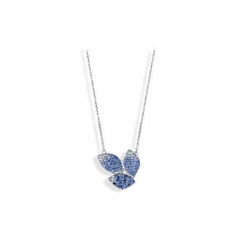 Victoria Silver Colored Blue, White Stone Petal Necklace