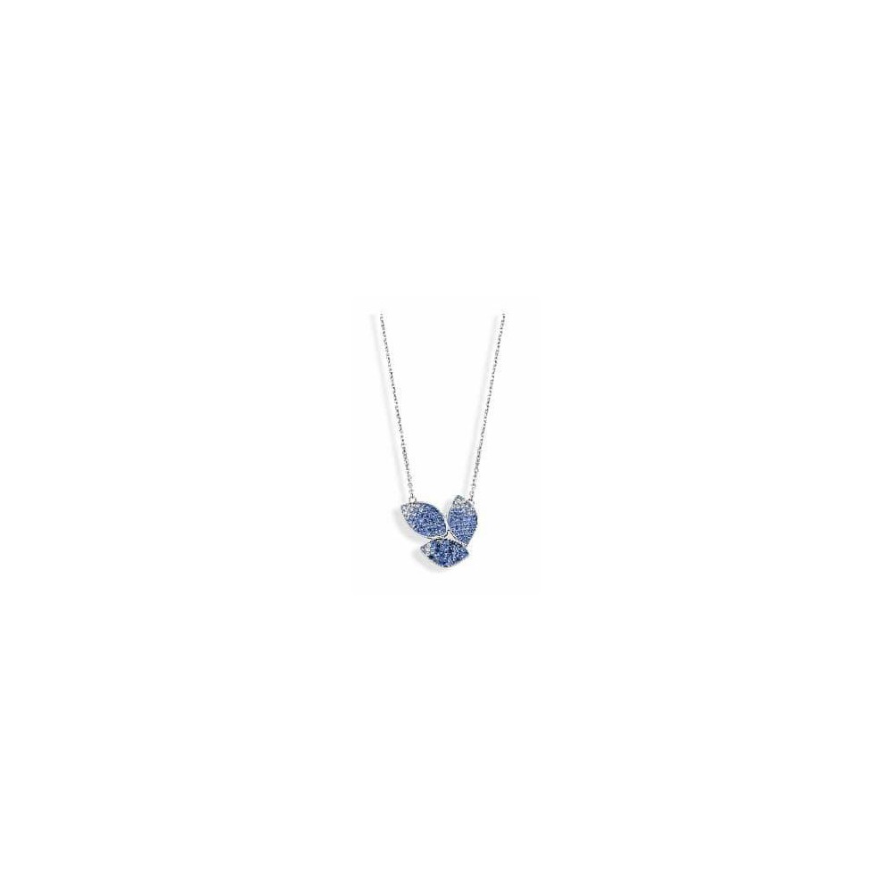 Victoria Silver Colored Blue, White Stone Petal Necklace