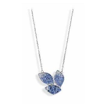 Victoria Silver Colored Blue, White Stone Petal Necklace