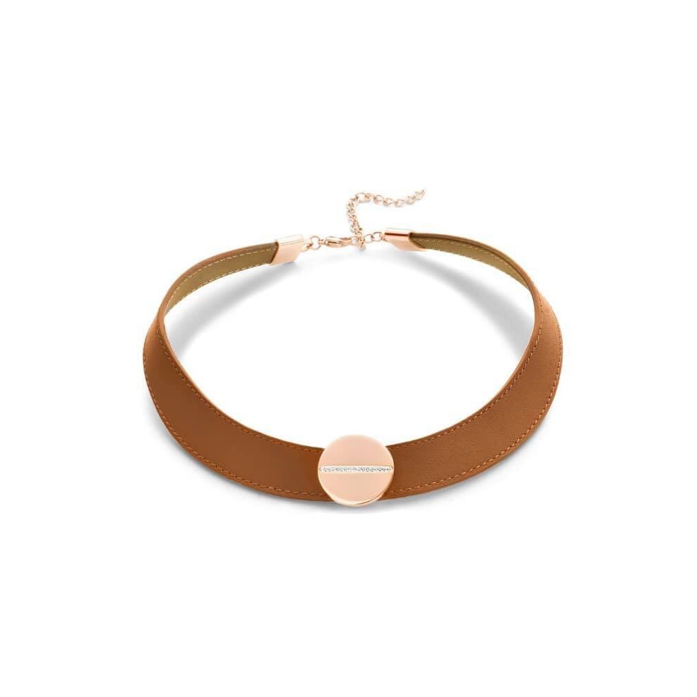 Victoria White stone rose gold leather necklace