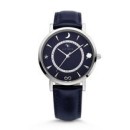 Victoria Silver-Colored Stone Blue Leather Strap Watch