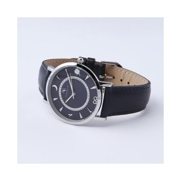 Victoria Silver-Colored Stone Blue Leather Strap Watch