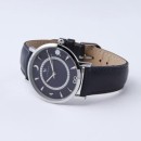 Victoria Silver-Colored Stone Blue Leather Strap Watch