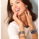 Victoria Silver-Colored Stone Blue Leather Strap Watch